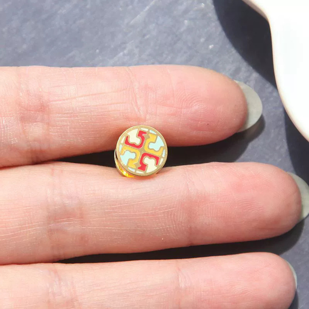 Tory Burch Gold Mixed Color Enamel Round Stud Earrings Pair